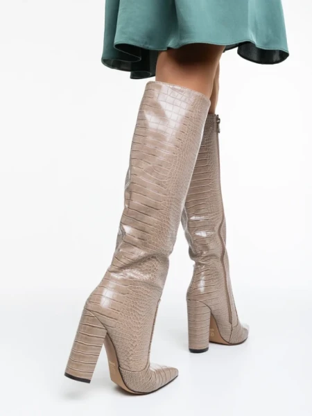 Cizme dama bej din piele ecologica Ulyana