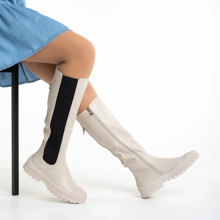 Cizme dama bej din piele ecologica Darinda