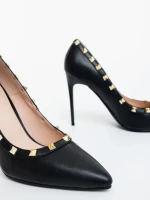 Pantofi dama cu toc negri din piele ecologica Denzia