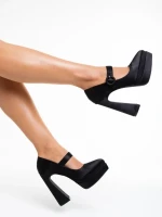 Pantofi dama negri cu toc din material textil Regena