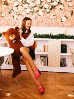 Pantofi dama fucsia cu toc din material textil Regena