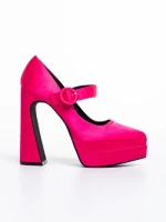 Pantofi dama fucsia cu toc din material textil Regena