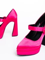 Pantofi dama fucsia cu toc din material textil Regena