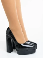 Pantofi dama cu toc negri din piele ecologica lacuita Dazani