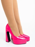 Pantofi dama cu toc roz din piele ecologica lacuita Dazani