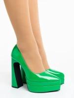 Pantofi dama cu toc verzi din piele ecologica lacuita Dazani