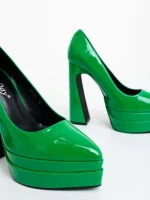 Pantofi dama cu toc verzi din piele ecologica lacuita Dazani