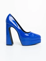 Pantofi dama cu toc albastri din piele ecologica lacuita Dazani
