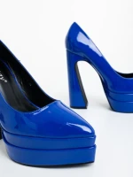 Pantofi dama cu toc albastri din piele ecologica lacuita Dazani