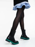 Cizme dama negre cu verde din piele ecologica Omolara