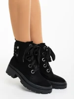 Ghete dama negre din material textil Atalia