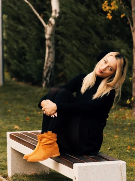 Botine dama camel din material textil Zoryana