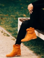 Botine dama camel din material textil Zoryana