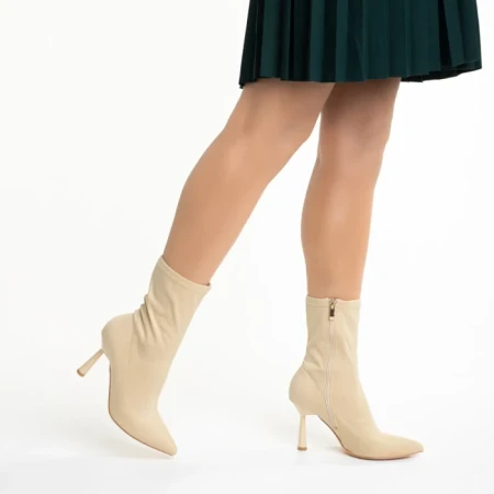 Botine dama bej din material textil Valeda