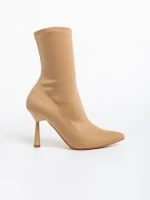 Botine dama bej inchis din material textil Valeda