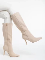 Cizme dama bej deschis din material textil Aleksandra