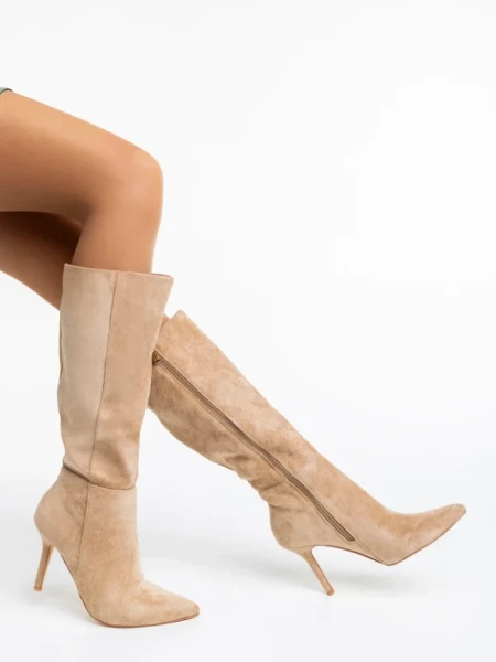 Cizme dama bej din material textil Aleksandra