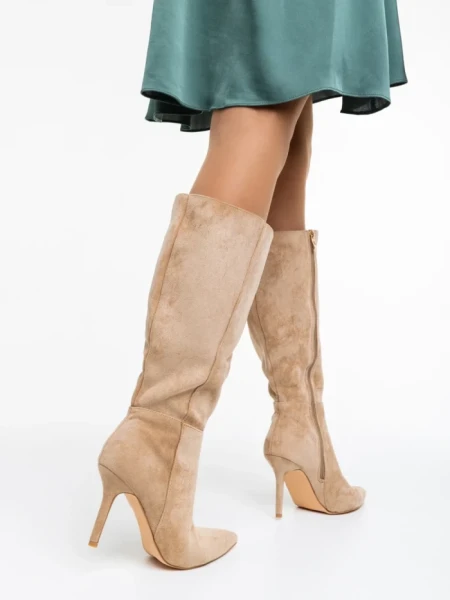 Cizme dama bej din material textil Aleksandra