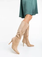Cizme dama bej din material textil Aleksandra