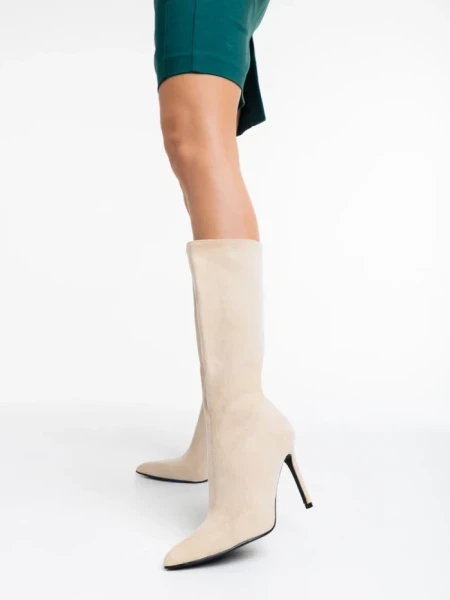 Cizme dama bej din material textil Ernestine