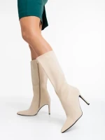 Cizme dama bej din material textil Ernestine