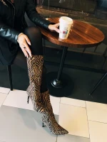 Cizme dama bej cu negru din material textil Ernestine