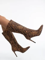 Cizme dama bej cu negru din material textil Ernestine