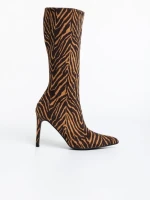 Cizme dama bej cu negru din material textil Ernestine