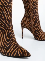 Cizme dama bej cu negru din material textil Ernestine