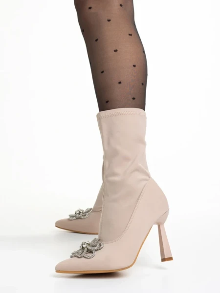 Botine dama bej din material textil Yarely