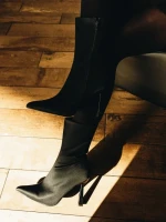 Botine dama negre din material textil Vanice