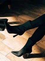 Botine dama negre din material textil Vanice