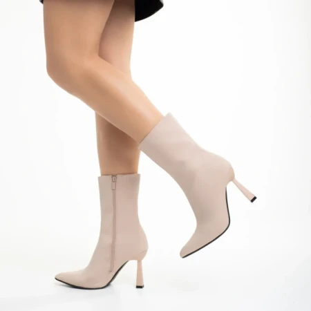 Botine dama bej din material textil Vanice