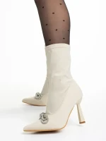 Botine dama bej din material textil Pamelyn