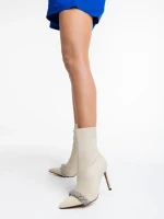 Botine dama bej din material textil Zinaida