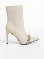 Botine dama bej din material textil Zinaida