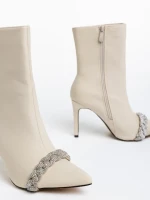 Botine dama bej din material textil Zinaida