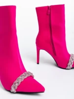 Botine dama fucsia din material textil Zinaida