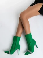 Botine dama verzi din material textil Zinaida