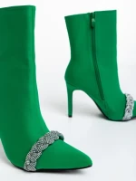 Botine dama verzi din material textil Zinaida