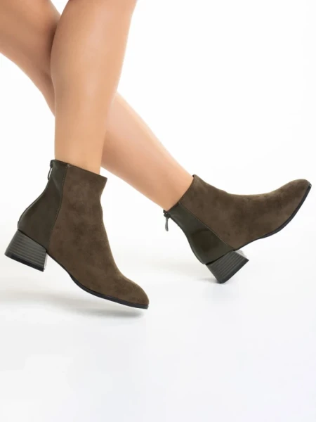 Botine dama verzi din piele ecologica si piele intoarsa Angeline