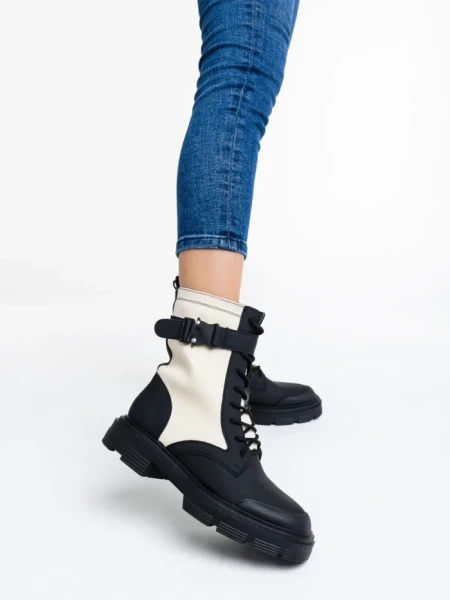 Ghete dama bej din piele ecologica si material textil Josceline