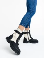 Ghete dama bej din piele ecologica si material textil Josceline