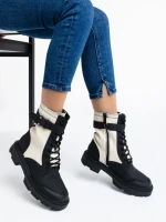 Ghete dama bej din piele ecologica si material textil Josceline