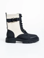 Ghete dama bej din piele ecologica si material textil Josceline