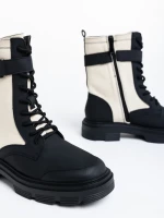 Ghete dama bej din piele ecologica si material textil Josceline