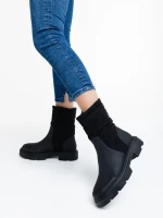 Cizme dama negre din piele ecologica si material textil Nermina