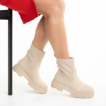 Botine dama bej din piele ecologica si material textil Chiara