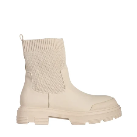 Botine dama bej din piele ecologica si material textil Chiara