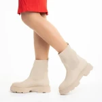 Botine dama bej din piele ecologica si material textil Chiara